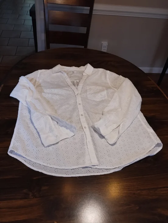 GAP White Eyelet Perfect Shirt Long Sleeve Button Front XL Tall - Picture 5 of 9